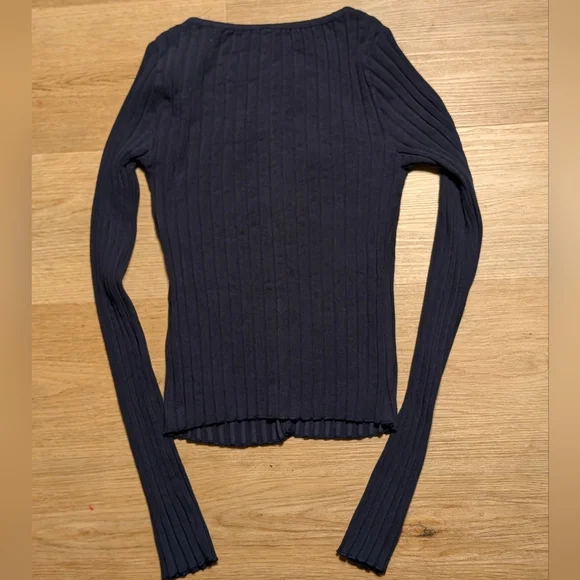 Free People NWOT Tilly Rib Long Sleeve Button Up Top in Navy sz SML & XS - Picture 7 of 14